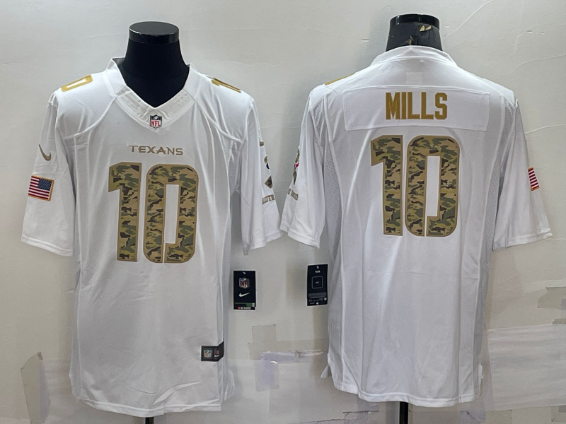 Men's Houston Texans #10 Davis Mills White/Camo Salute To Service Limited Stitched Jersey Men's Houston Texans #10 Davis Mills White/Camo Salute To Service Limited Stitched Jersey